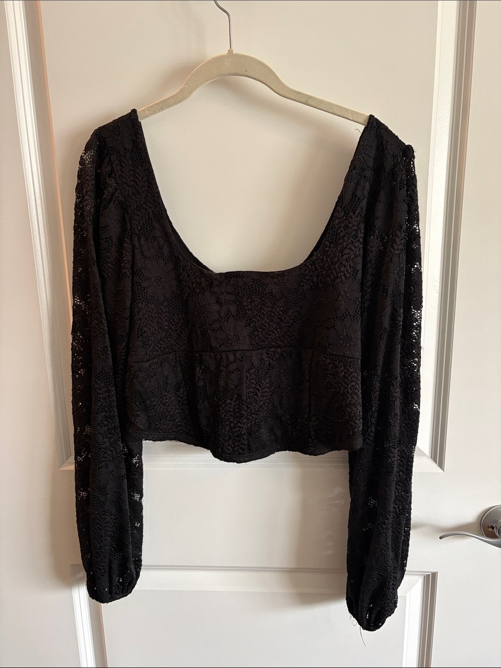 Altar’d State Black Lace Long-Sleeve Scoop-Neck Crop Top